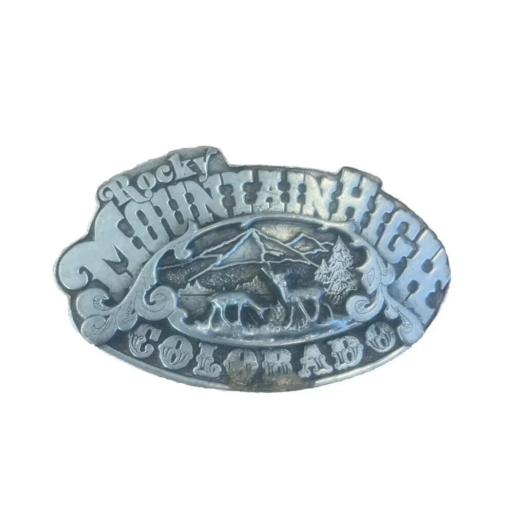 Rocky Mountain High White Tail Deer Belt Buckle Pewter Vintage 1975 Day